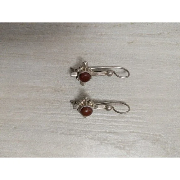 925 Sterling Silver Artisan Sterling Silver Carnelian Earrings Israeli Drop - Picture 3 of 5